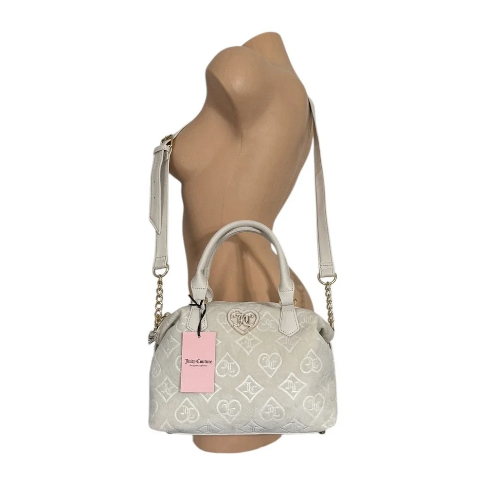 Juicy Couture Glizted Out Ivory Crystal Velour Velvet Satchel Shoulder Bag‎